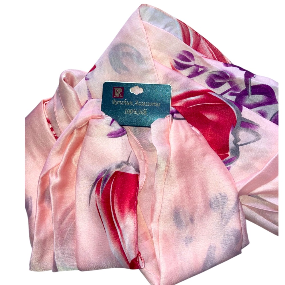 Renshum Pink and Red Silk Scarf